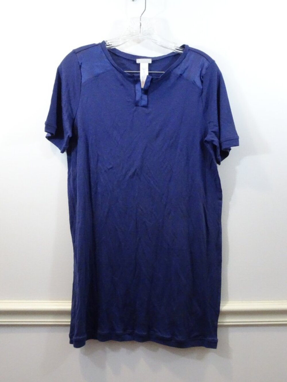 HANRO Cotton Modal Nightdress Nightgown Sleep Shirt Size S Blue Short Sleeve